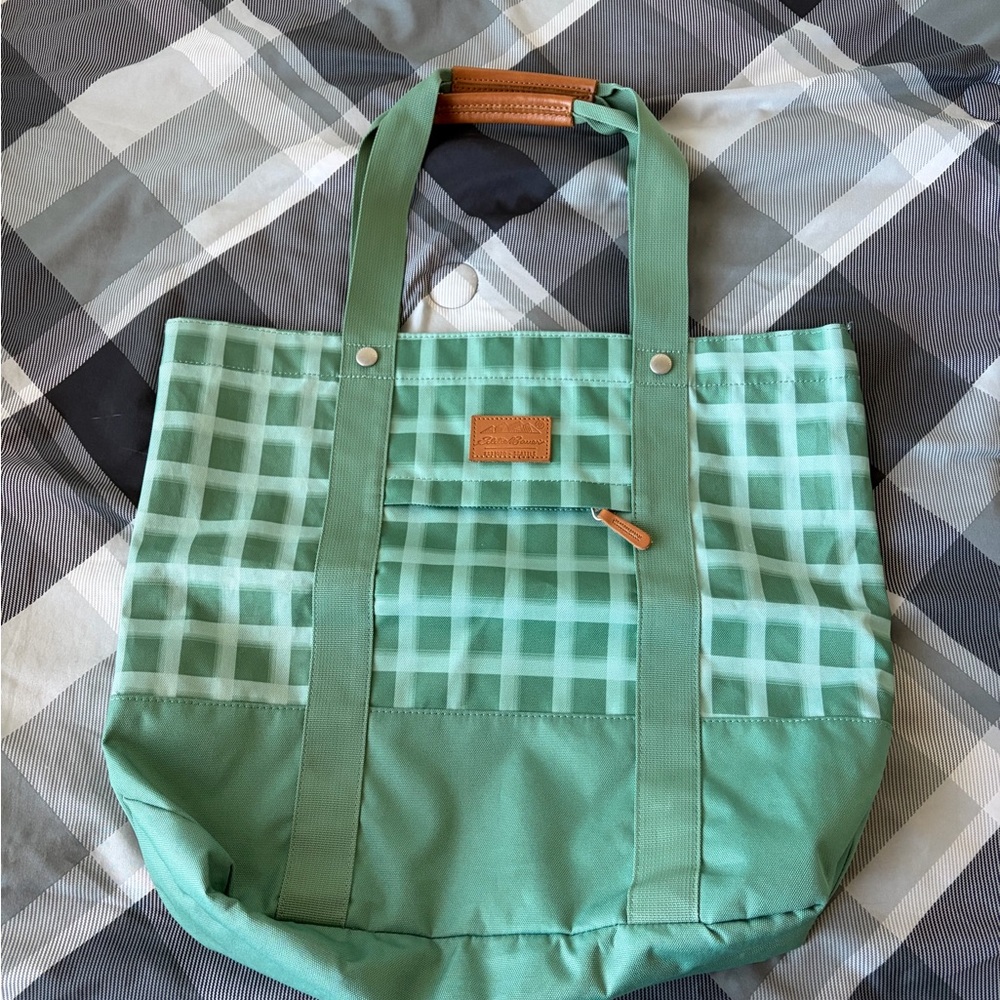 Eddie Bauer Mint Green Checkered Tote